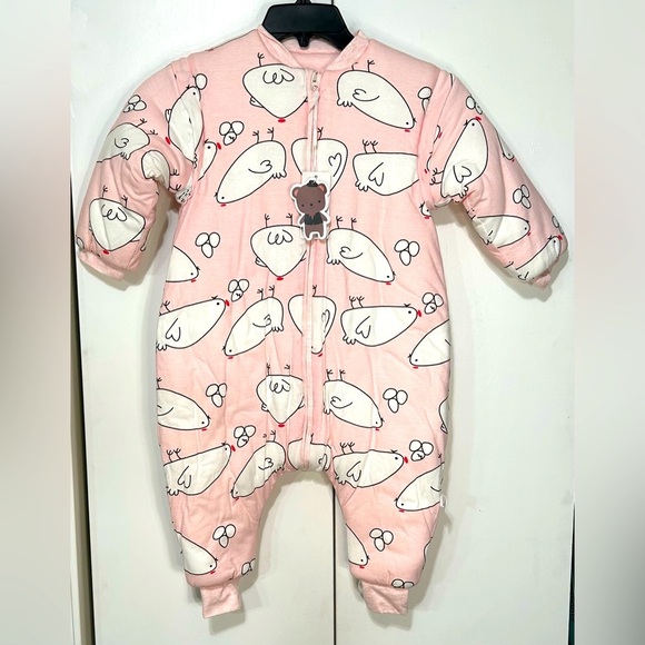 Happy Cherry Toddler Girl Chicken Split Leg Warm Quilted Sleeping Bag Onesie NWT - Picture 1 of 15